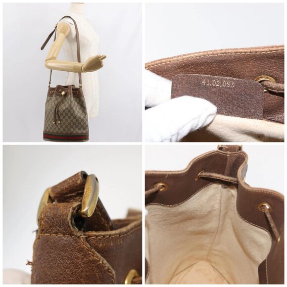 GUCCI GG Supreme Web Sherry Line Bag PVC Beige Gold - Picture 15 of 15